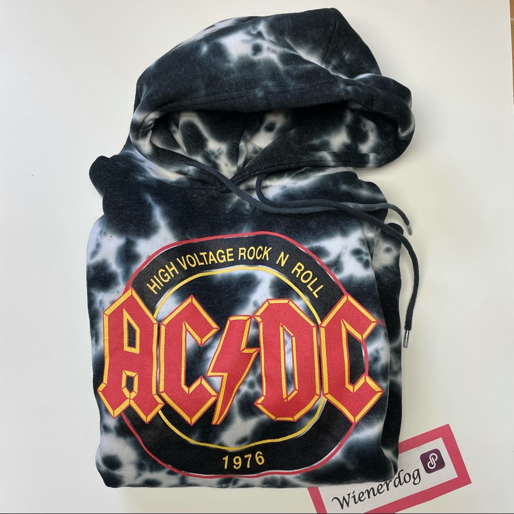 AC/DC Mens Tye Dye Black Hoodie Medium AC DC